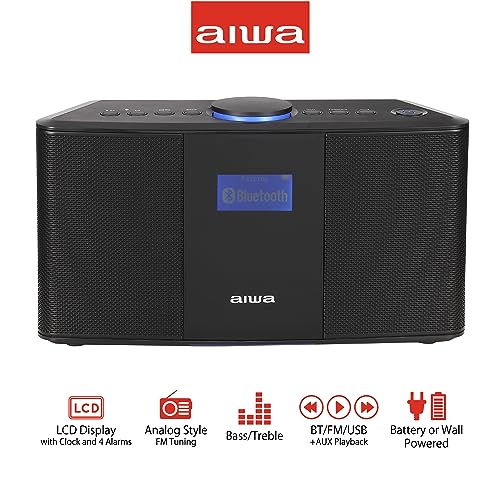 Aiwa Exos 5 Wireless Speaker - Unleash Powerful Sound and Versatile Connectivity On-The-Go Experience Bluetooth Freedom, FM Radio, Clock, 20W RMS, LCD Display, and Alarm Clock Functionality - size: Exos-5