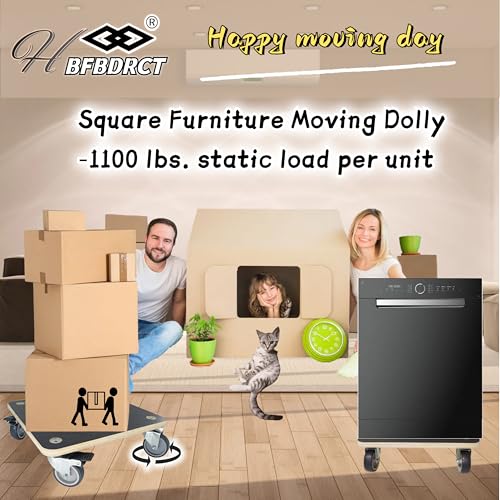 Furniture Moving Dolly Wood Platform Dolly 2 Packs, 1100 lbs Capacity Heavy Duty Wood Dollies cart with Wheels, Movers Carrier with 4 Soft Rubber Silent Wheels （2 with Brake+ 2 Without） - size: Square Furniture Dolly with TPR Brake Wheels