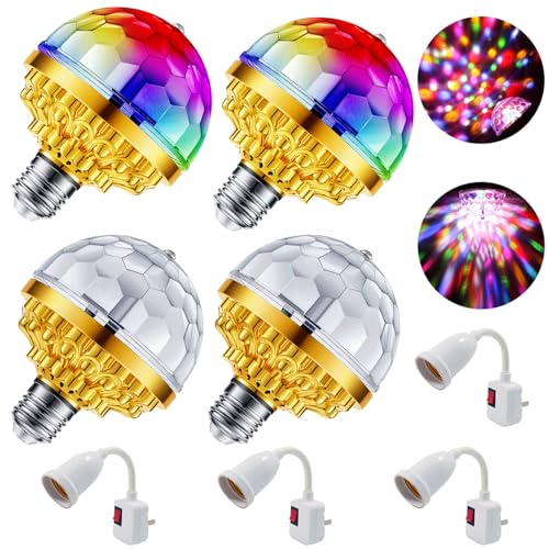 MIKWOAB 4 Pack Colorful Magic Rotating Ball Light, LED Plug in Disco Ball Light, RGB Disco Light Bulb, Party Lights Dj Disco Lights with Sockets for Home Room Dance Parties Bar Karaoke - color: 4 Pack