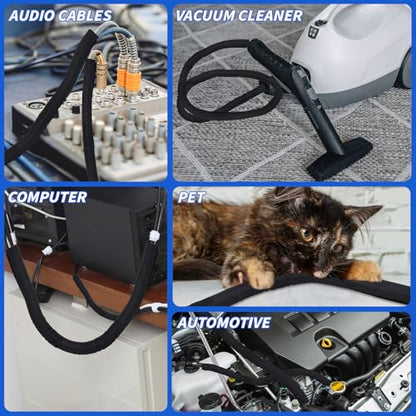 15ft - 1/4in Split Braided Sleeve Cable Management, Self-Wrapping | Flexible loom tubing protects wires from abrasion and heat. Great for automotive, TV, computer, and home electrical use. - size: 1/4inx15ft