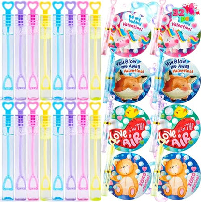 JOYIN 32 Pcs Valentines Day Gift Cards with Mini Bubble Maker Wands for Kids, Valentine Party Favor Toys, Valentine's Day Kids Classroom Exchange Prizes, Bubble Wands with Cards, Photo Prop Decor - style: Animal