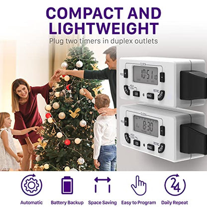 Fosmon 7 Day Digital Timers for Electrical Outlets, Indoor Plug-in Light Timers Switch Programmable, Electric Wall Plug for Grow/Reptile Light, Lamp, Appliance, Aquarium, Fish Tank - 2 Pack - style: 7 Day 2 pack