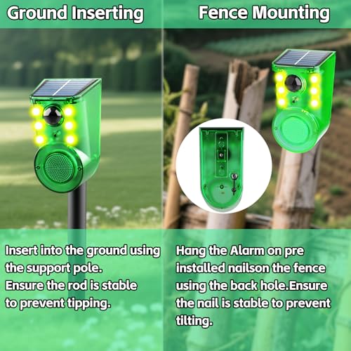 Solar Outdoor Motion Sensor Alarm - Ultrasound & Alarms 129db Motion Detector Loud Noise Maker,Strobe Light,for Home, Villa,Yard,Chicken coop,Farm,Barn.4 Work Modes.Say Goodbye to The Intruders 1Pack