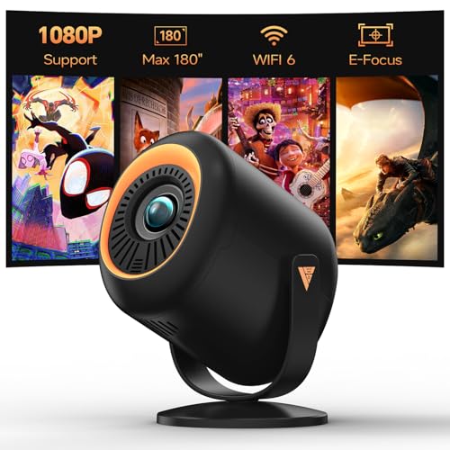 Projector with Wifi and Bluetooth Native 1080P, 4K Supported, Home Movie Projector with HDMI, USB, Type‑C, Compatible with Smartphone/ Tablet/ Laptop/ TV Stick/ PS5 for Gaming, Home Cinema - color: Black-Yellow