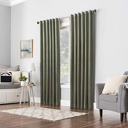 Sun Zero Hampshire Velvet Noise Reducing Thermal Extreme 100% Total Blackout Back Tab/Rod Pocket Curtain Panel, Moss Green, 50"W x 96"L (1 Panel) - color: Moss Green, size: 50"W x 96"L (Pack of 1)
