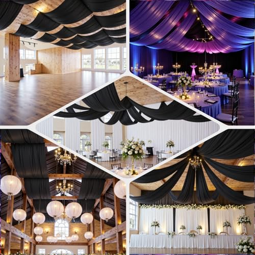 60ftx40ft Black Ceiling Curtain for Wedding Parties - color: Black, size: 60"W x 480"L (Pack of 12)