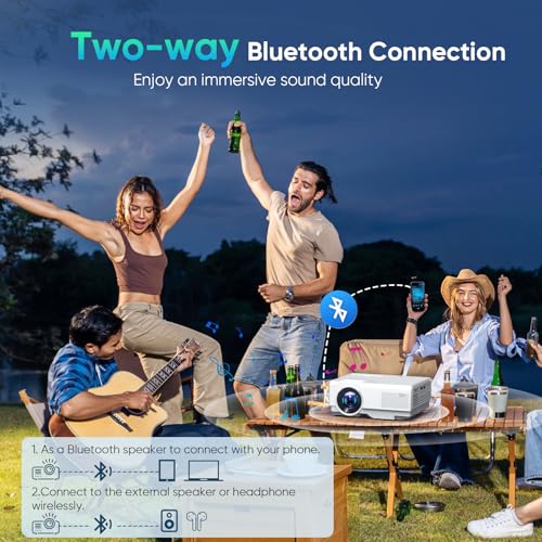 NISOO Mini Projector with WiFi and Bluetooth, 1080P Outdoor Movie Projector | 2-way Bluetooth Speaker, WiFi6, 1080P home theater, Compatible with Phone/PC/TV Stick/Roku/PS/DVD/HDMI/USB, Timer shutdown - style: WiFi