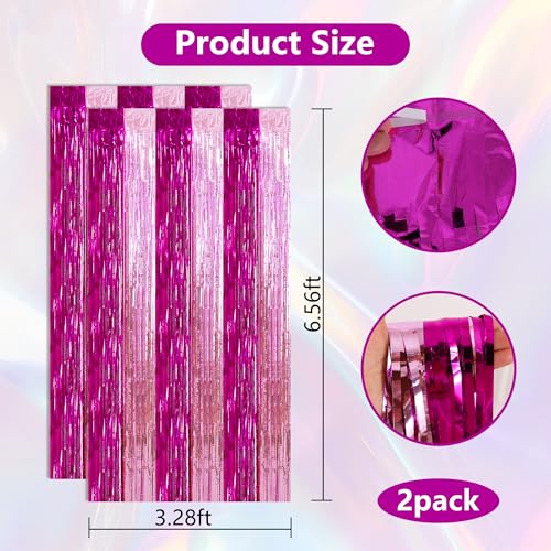 BEISHIDA Hot Pink Pink Door Streamers Backdrop Foil Fringe Tinsel Party Streamers Curtains Photo Backdrop -2Pcs for Girl Birthday Valentines Baby Shower Graduation Bachelorette Party Decoations - color: 05-hot pink pink