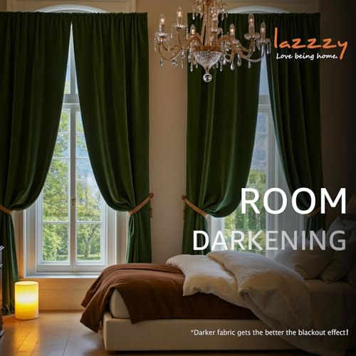 Moss Earthy Curtains Luxury Rod Pocket 52×90 Inch 2 Panels | Soft Velvet, Room Darkening, For Bedroom & Living Space, Light Shifting Texture, Elegant Drape, Calm - color: R | Moss, size: 52"W x 90"L (Pack of 2)