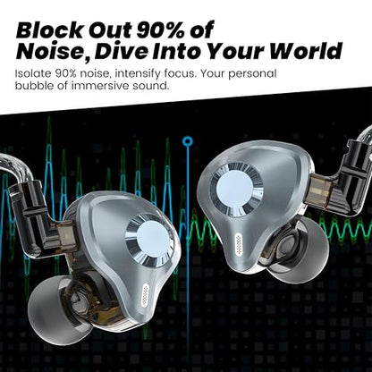 in Ear Monitor Headphones, HiFi IEM Wired Earbuds, Deep Bass Sound Isolating Earphones with USB C to 3.5mm Adapter and Detachable 2 Pin Cable for Singer/ Musicians/ Drummers