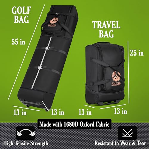 Golf Travel Bag with Wheels – Padded Airline-Approved Golf Club Travel Cover, Heavy-Duty Soft Sided Flight Bag with Reinforced Base & Carry Handles – Fits Full Size Cart & Stand Bags