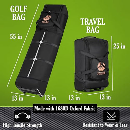 Golf Travel Bag with Wheels – Padded Airline-Approved Golf Club Travel Cover, Heavy-Duty Soft Sided Flight Bag with Reinforced Base & Carry Handles – Fits Full Size Cart & Stand Bags