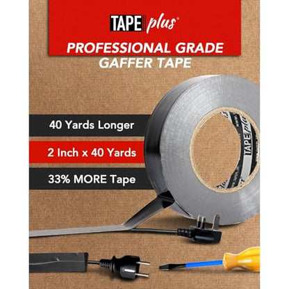 TapePlus Gaffer Tape Roll - Waterproof Adhesive Film - Electrical Cable Management & Floor Marking - Non-Reflective Vinyl Floor Tape - Residue-Free Removal - 2 in x 40 yd, Black, 6-Pack