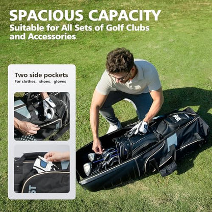 Golf Travel Bags for Airlines with Wheels, Hard Case Top and 1680D Heavy Duty Oxford Protect Golf Clubs, Lightweight and Easy to Maneuver - color: Black & Khaki