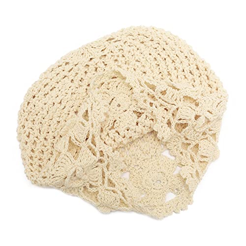 ZLYC Women Cotton Crochet Slouchy Beanie Hat Handmade Knit Summer Skull Cap | Lightweight breathable,boho casual chic look,travel photos festival party,café commute daily wear,beach concert gathering - color: Flowers Beige