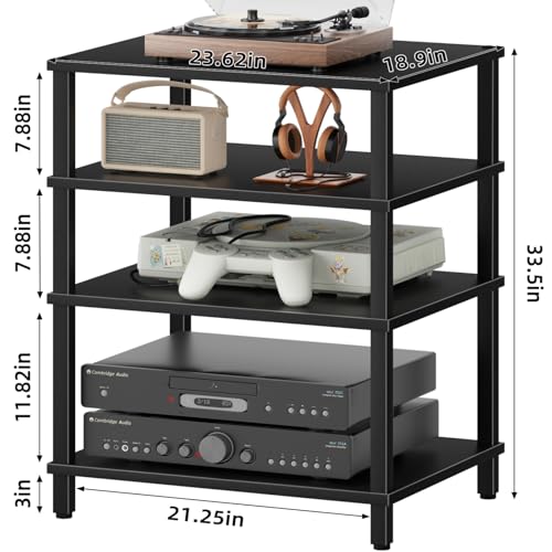 LELELINKY 4-Tier AV Media Player Stand, Black Stereo Cabinet, Modern Stereo Cabinet, Wooden TV Stand,Game Console Shelf, Multifunctional Entertainment Center, Suitable for Home, Conference Room - color: Black, size: 4 Tier