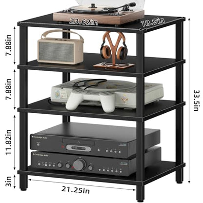 LELELINKY 4-Tier AV Media Player Stand, Black Stereo Cabinet, Modern Stereo Cabinet, Wooden TV Stand,Game Console Shelf, Multifunctional Entertainment Center, Suitable for Home, Conference Room - color: Black, size: 4 Tier