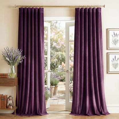 NICETOWN Dark Purple Heavy Velvet Pleat Curtains 84 inch Long 2 Panels - color: Dark Purple, size: 52"W x 84"L (Pack of 2)
