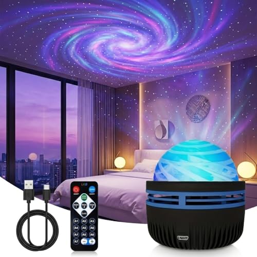 Multicolor RGB Projector, Round Dimmable Speed-Adjustable Water Ripple Shower Light with Remote, Starry Sky Light for Bedroom Living Room Party Stage (Black) - color: Black