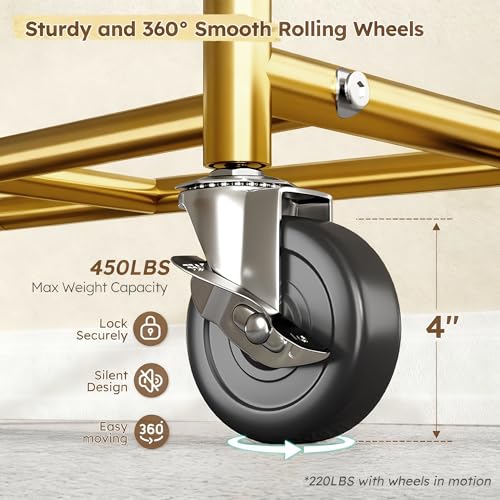 Raybee 75"W Heavy Duty Clothes Rack 450 LBS Rolling Garment Rack with Shelf | Extra Wide, Expandable, Height Adjustable, Tool-free Assembly, 360° Lockable Wheels, Bedroom Laundry Room - color: Gold, style: Rod Shelf