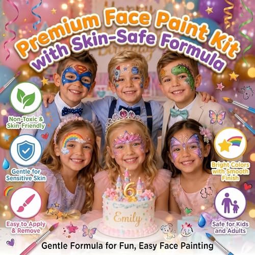 42 Color Face Painting Kit with B&W Palette,Professional Non Toxic Water Activated Face Paint Palette with Stencils,Brushes,Gems&Sponges,For Halloween, Christmas,Cosplay, Party, Carnival & Festival