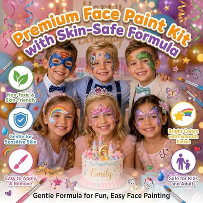 42 Color Face Painting Kit with B&W Palette,Professional Non Toxic Water Activated Face Paint Palette with Stencils,Brushes,Gems&Sponges,For Halloween, Christmas,Cosplay, Party, Carnival & Festival
