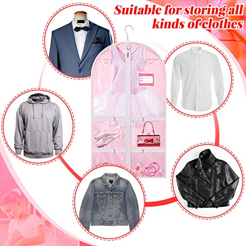 3 Pack Pink Dance Costume Garment Bag for dancers with 4 Zipper Pockets 38 x 22 Inch Kids Wardrobe Storage Bag Clear Window Garment Covers Recital Competition Bags for Girls Boys