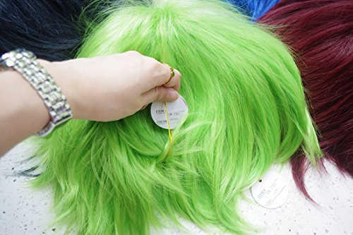 LABEAUTÉ Short Green Anime Cosplay Wig Male Men Anime Layered Unisex Heat Resistant Hair Wig with Bangs for Party and Halloween for Gift + Free Cap - color: Green