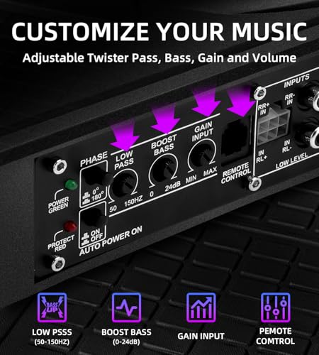 2026 Upgraded 1600W 10" Slim Under Seat Subwoofers with Amp & LED Ambient Lights for Truck/Car - Deep Bass, Individual Controls (LPF/Gain/Bass Boost), High Output Distortion-Free Audio - color: Purple