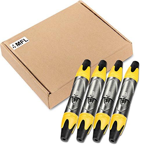 MFL. 3-Pin XLR Cable Connector Male and Female with Nickel Housing and Silver Contacts Mic Cable Plug Connector Audio Socket, Yellow, 4 Pairs - color: Yellow, 4 Pairs