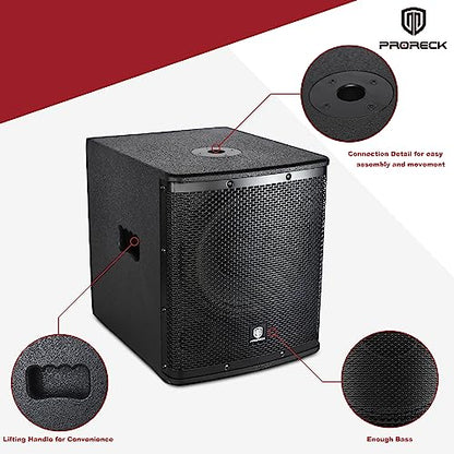 PRORECK SP-12X Active Powered PA DJ Subwoofer Cabinet 12 inch 1000W P.M.P.O with Class-D Amplifier, 3 DSP Presets-Monitor, Bass Reinforcement, Black, for Wedding, Party, Concert, Church (One Sub)