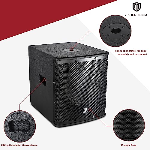 PRORECK SP-15X Active Powered PA DJ Subwoofer Cabinet 15 inch 2000W P.M.P.O with Class-D Amplifier,3 DSP Presets-Monitor, Bass Reinforcement, Black, for Wedding, Party, Concert, Church (One Subwoofer)