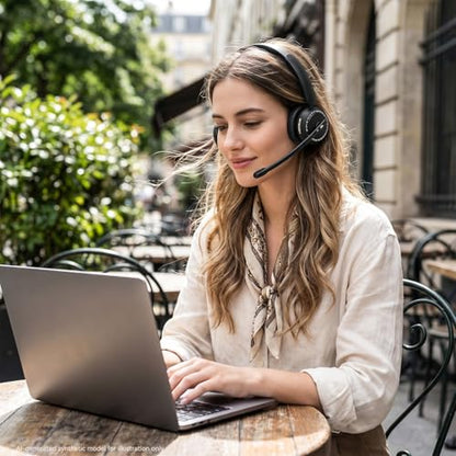Wireless Headset with Mic for Clear Work Calls, Bluetooth 5.2 Headset with Noise Cancelling Microphone & Mute Button, 40H Talk Time for Zoom Teams, Home Office, PC Mac Laptop Phone (Glossy Black)