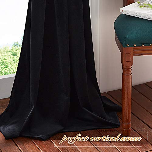 NICETOWN Insulated Black Out Velvet Curtains 90 inches Long Rod Pocket Top - color: Black Series - Black, size: 42"W x 90"L (Pack of 2)
