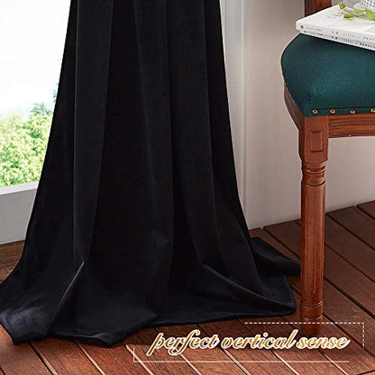 NICETOWN Insulated Black Out Velvet Curtains 90 inches Long Rod Pocket Top - color: Black Series - Black, size: 42"W x 90"L (Pack of 2)