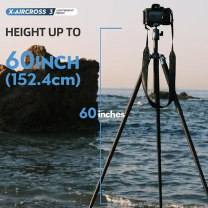 Fotopro 62 Inch Carbon Fiber Tripod for Camera Ultralight Travel Camera Tripod Max Loads Up 22lbs X-Aircross 3 Blue - color: Blue