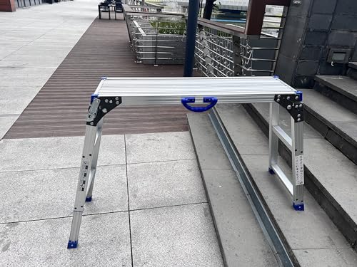 Work Platform 39"x12",50 Gear Adjustable Height 25 to 35 inches Portable Folding Aluminum Step Ladder of Capacity 330 Lbs Heavy Duty | Adjustable Height 25 to 35 inches, Portable Foldable, 330 Lbs Capacity, Heavy Duty,Step Ladder - size: Adjustable 12"(W)