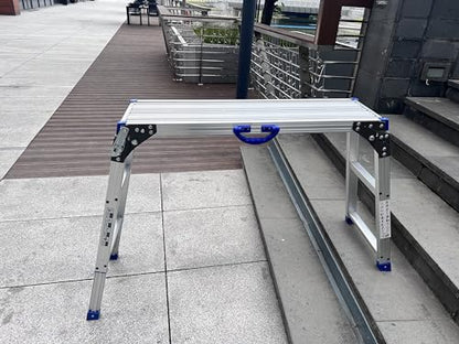 Work Platform 39"x12",50 Gear Adjustable Height 25 to 35 inches Portable Folding Aluminum Step Ladder of Capacity 330 Lbs Heavy Duty | Adjustable Height 25 to 35 inches, Portable Foldable, 330 Lbs Capacity, Heavy Duty,Step Ladder - size: Adjustable 12"(W)