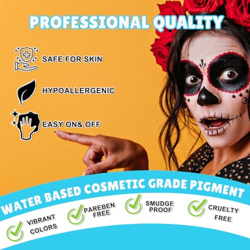 Bowitzki Face Paint Kit for Adults Stencils Glitter Brushes Face Painting Set for Sensitive Skin Water Based FDA Compliant Professional Body Painting (42 new) - color: 42 new