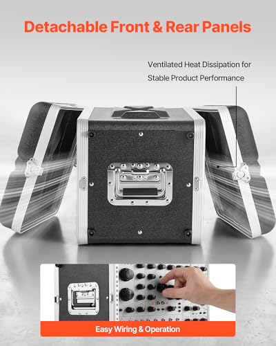 VEVOR 6U Rack Case, 14 in Depth, Server Rack Cabinet Shallow with ABS Construction, Recessed Twist Latches, Detachable Front & Back Cover, Easy Installation, for Amplifier, 11.4 in Internal Depth - size: 17.52 x 13.39 x 20.87 Inches