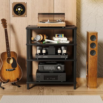 LELELINKY 4-Tier AV Media Player Stand, Black Stereo Cabinet, Modern Stereo Cabinet, Wooden TV Stand,Game Console Shelf, Multifunctional Entertainment Center, Suitable for Home, Conference Room - color: Black, size: 4 Tier