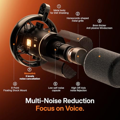 MAONO PD200W Hybrid Wireless Podcast Microphone for PC, Dynamic XLR USB Mic - color: Black