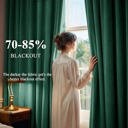 StangH Emerald Green Grommet Velvet Blackout Curtains, W42xL84, 2 Panels - color: Green Series - Emerald Green, size: 42"W x 84"L (Pack of 2)