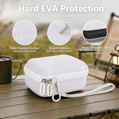 Hard EVA Carrying Case Compatible with JBL Go 5/4/3 Ultra-Portable Speaker | Travel Storage Bag with Mesh Pocket, Double Zipper, Stay-In-Place Strap, Detachable Handle, Carabiner, Case Only, White - color: White