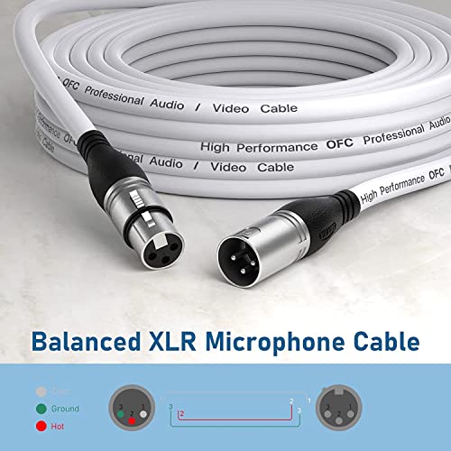 EBXYA XLR Cable 10ft 2 Packs Microphone Cable with 3-Pin XLR Male to Female | Balanced, Professional Shielded, for Mic, Mixer, Speaker Systems, Radio Station and Podcast, White - color: White, size: 10 Feet-2 Pack