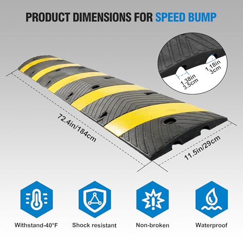 STARSIGNS 72" Heavy Duty Rubber Speed Bumps (4 Pack) - Cable Protector Ramp for Driveway Asphalt Concrete Gravel with Bolt Spikes Anchors for Parking Lot, Warehouse, Road - size: 72" 4 Pack
