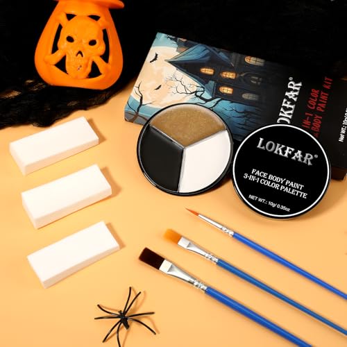 Black White Metallic Brown Face & Body Paint - Blendable Facepaint Foundation with Sponge & Brush for Skin, Professional Halloween Face Make-up Kit for Cat Deer Cheetah Leopard Tiger Lion Costume - color: 03 Cat/Deer