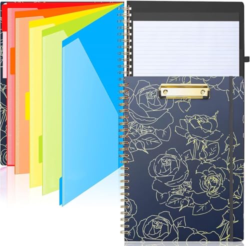 Sooez Clipboard with Refillable Notepad, Clipboard Folder with 10 Storage Pockets for Letter Size, Spiral Clipboards Notebook, Cute Portfolio for School Office Nursing | Clipboard Folder with 10 Storage Pockets for Letter Size, Spiral Clipboard Notebook,