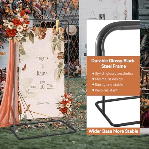 Wedding Welcome Sign Heavy Duty Black Easel Stand With 4 Leather Strap | 68”x31”x 20” Welcome to Our Wedding Sign Holder, Metal Floor Standing Easels for Valentines Day, Signs, Poster - color: Black