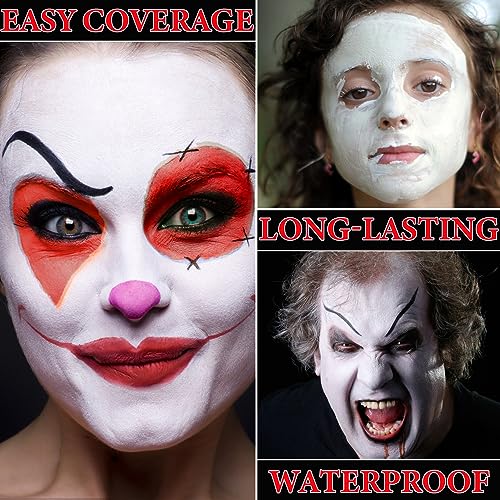 Clown Black White Red Face Paint,Professional Waterproof Body Paint Halloween Makeup Kit Face Paint Clown Cosplay Costume Joker SFX Zombie Face Painting White Makeup